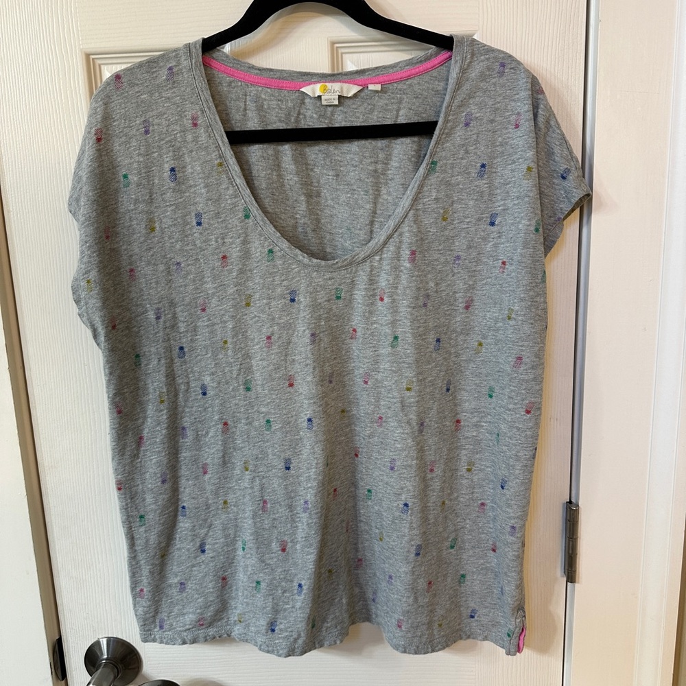 Boden Pineapple Heather Gray Rainbow Shirt Cotton Casual L Tee Spring Summer